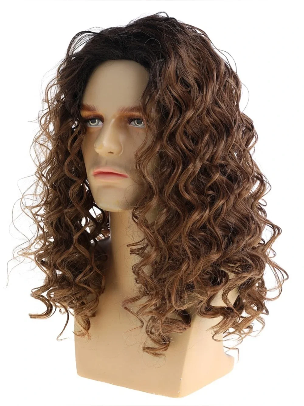 Men's Long Curly Brown Wig - Natural Chestnut Waves- Women Can Also Wear